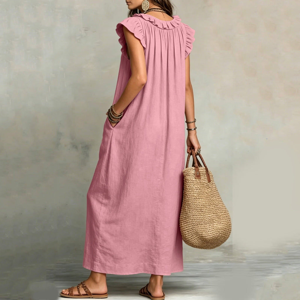 ✨⏰2026 Summer Solid Color Elegant Temperament Flying Sleeve Dress