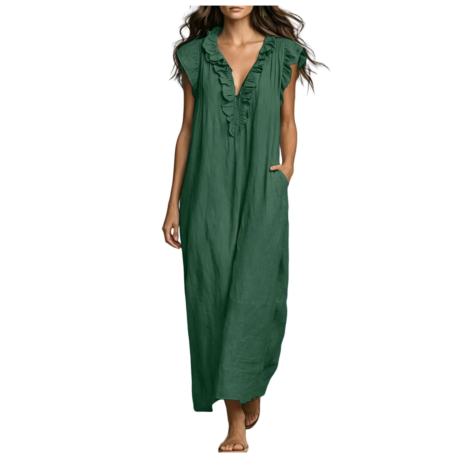 ✨⏰2026 Summer Solid Color Elegant Temperament Flying Sleeve Dress