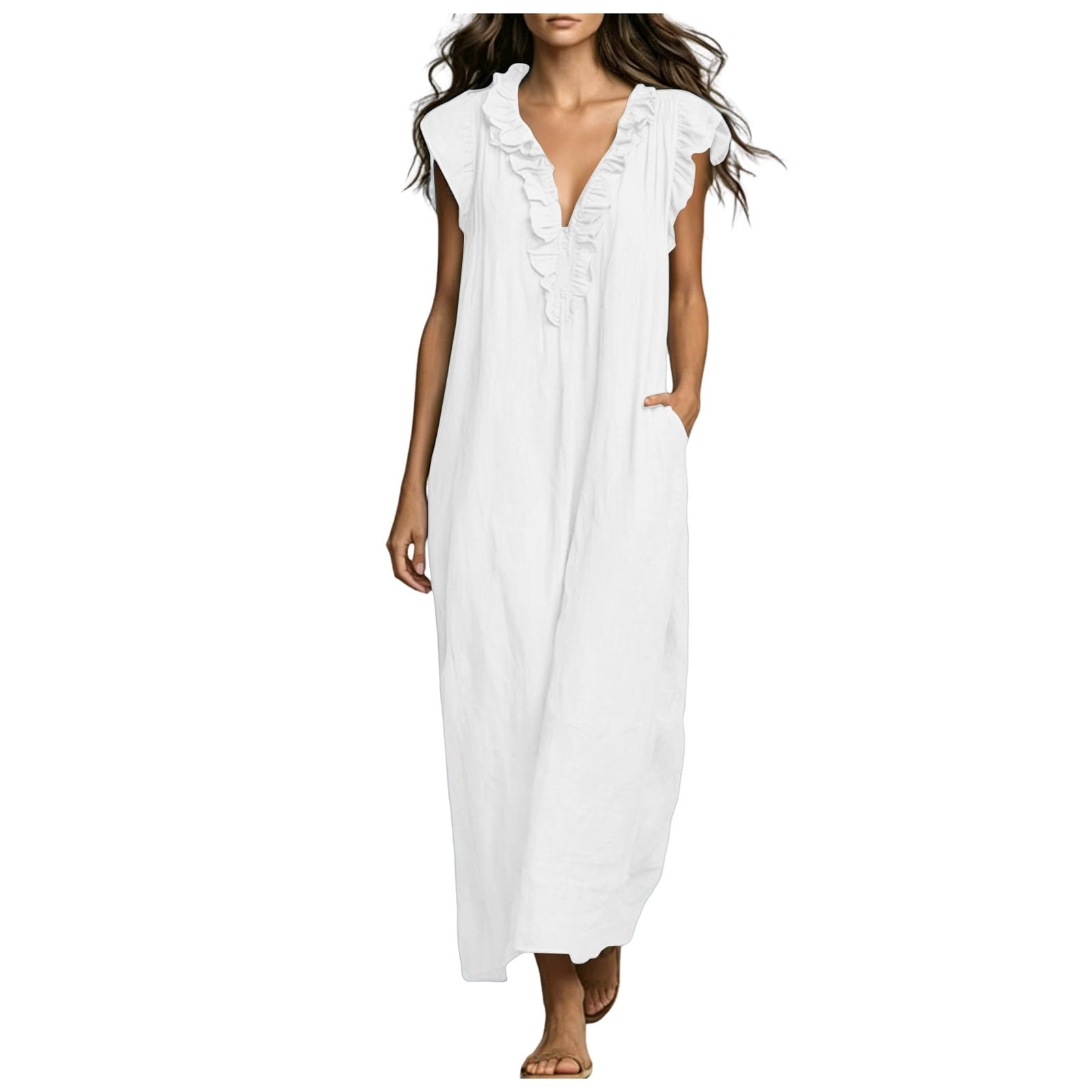 ✨⏰2026 Summer Solid Color Elegant Temperament Flying Sleeve Dress
