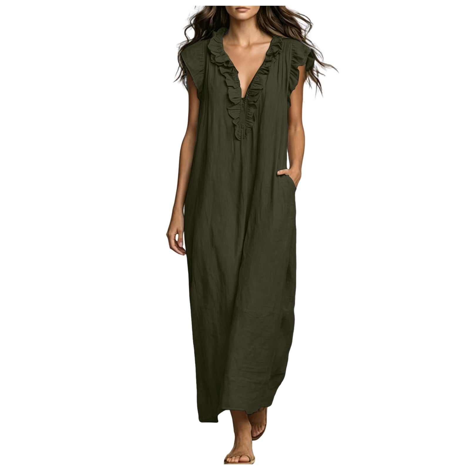 ✨⏰2026 Summer Solid Color Elegant Temperament Flying Sleeve Dress