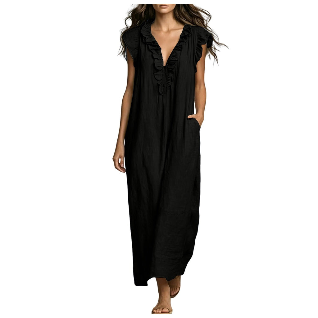 ✨⏰2026 Summer Solid Color Elegant Temperament Flying Sleeve Dress