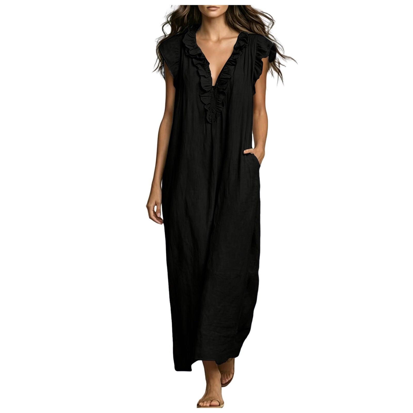 ✨⏰2026 Summer Solid Color Elegant Temperament Flying Sleeve Dress