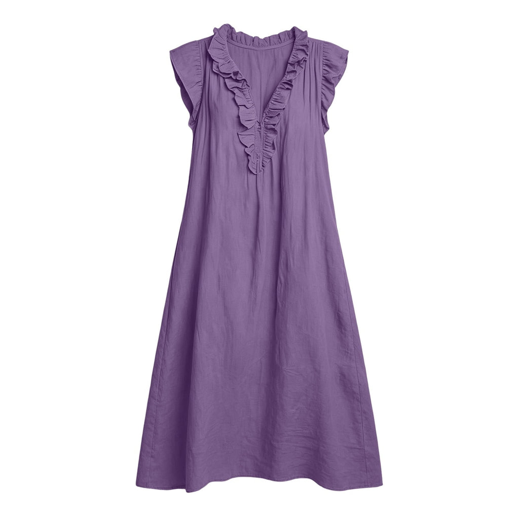 ✨⏰2026 Summer Solid Color Elegant Temperament Flying Sleeve Dress