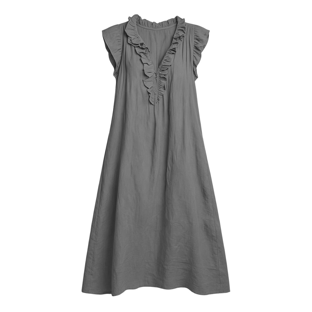 ✨⏰2026 Summer Solid Color Elegant Temperament Flying Sleeve Dress