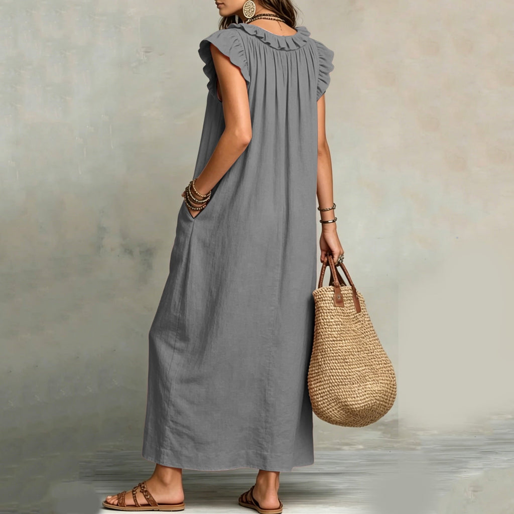 ✨⏰2026 Summer Solid Color Elegant Temperament Flying Sleeve Dress