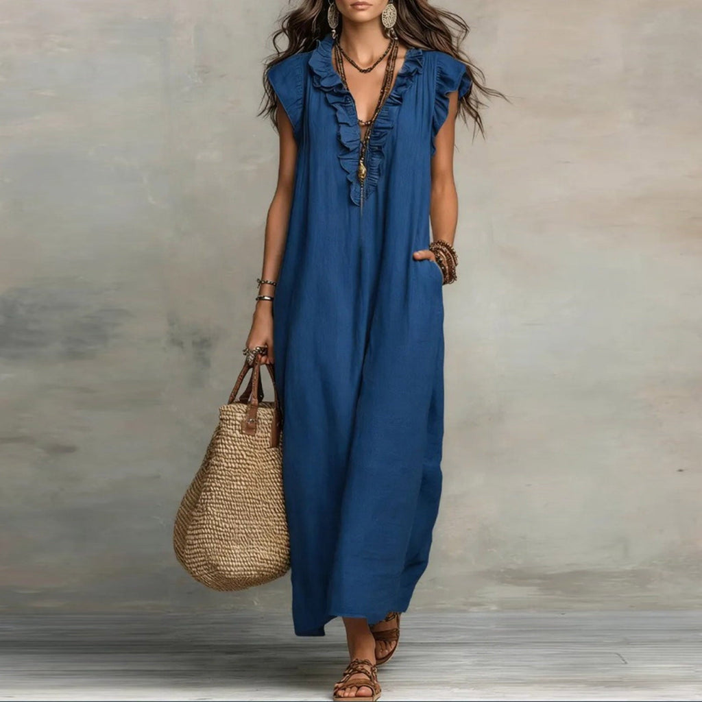 ✨⏰2026 Summer Solid Color Elegant Temperament Flying Sleeve Dress