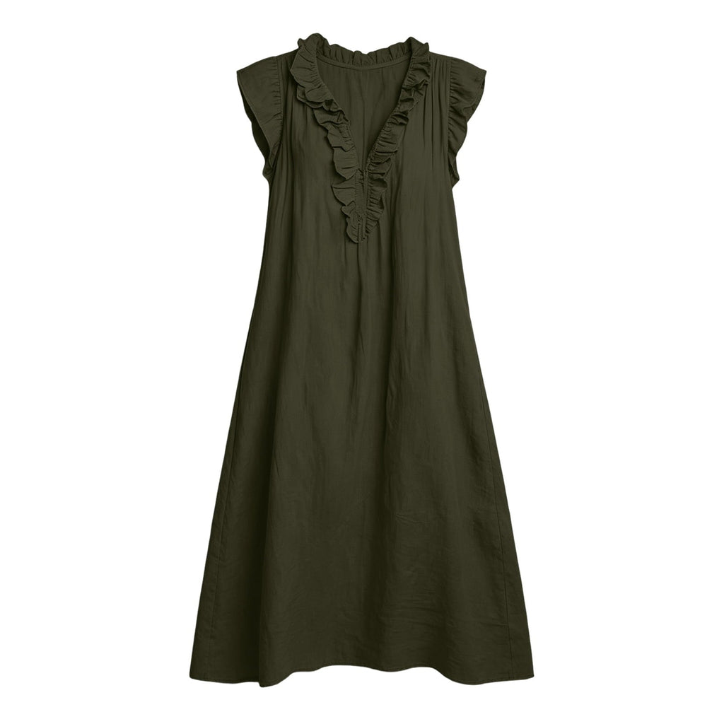 ✨⏰2026 Summer Solid Color Elegant Temperament Flying Sleeve Dress