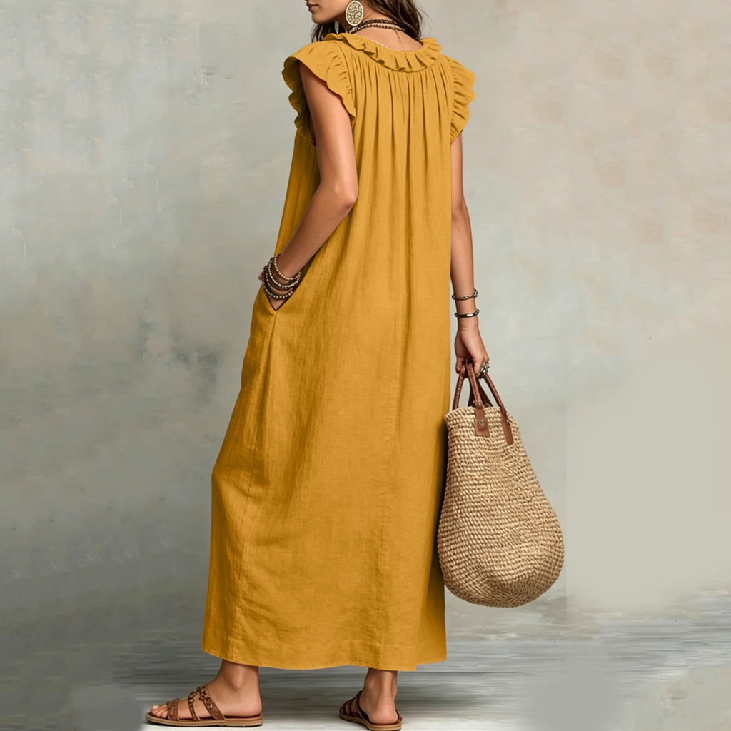 ✨⏰2026 Summer Solid Color Elegant Temperament Flying Sleeve Dress