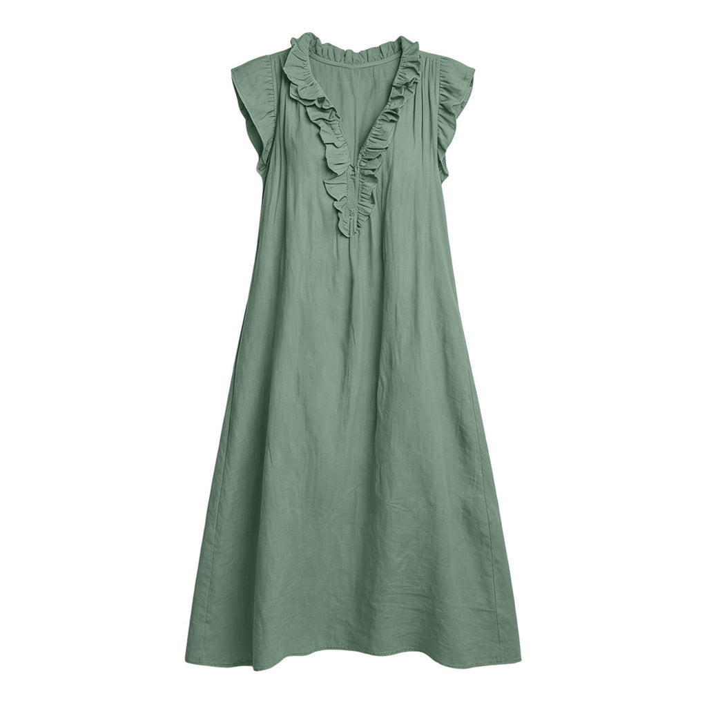 ✨⏰2026 Summer Solid Color Elegant Temperament Flying Sleeve Dress