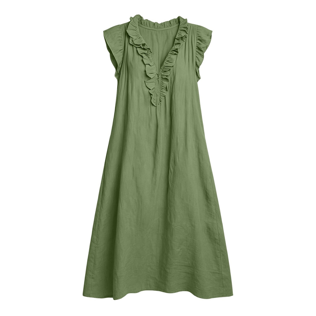 ✨⏰2026 Summer Solid Color Elegant Temperament Flying Sleeve Dress