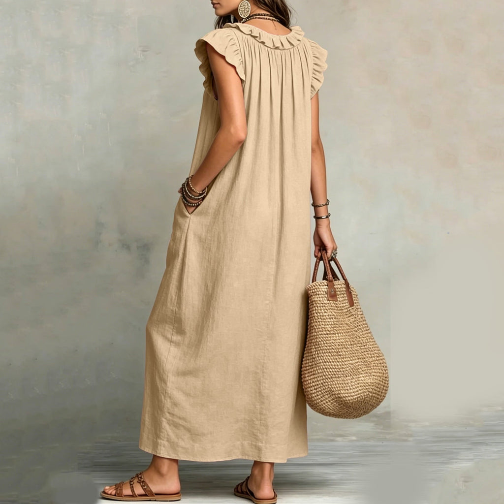 ✨⏰2026 Summer Solid Color Elegant Temperament Flying Sleeve Dress