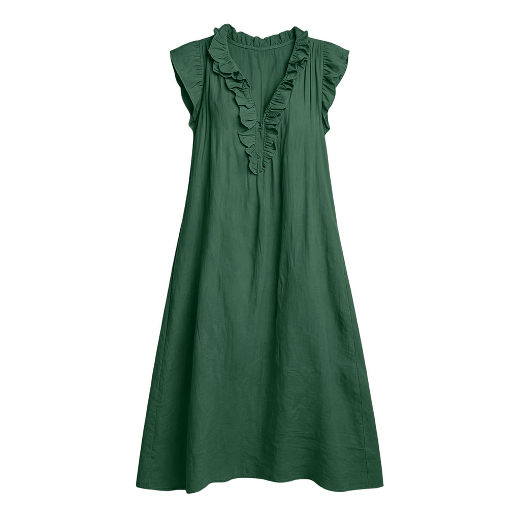 ✨⏰2026 Summer Solid Color Elegant Temperament Flying Sleeve Dress