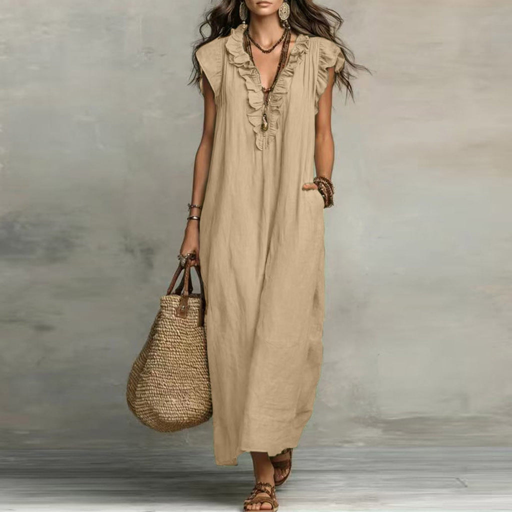 ✨⏰2026 Summer Solid Color Elegant Temperament Flying Sleeve Dress