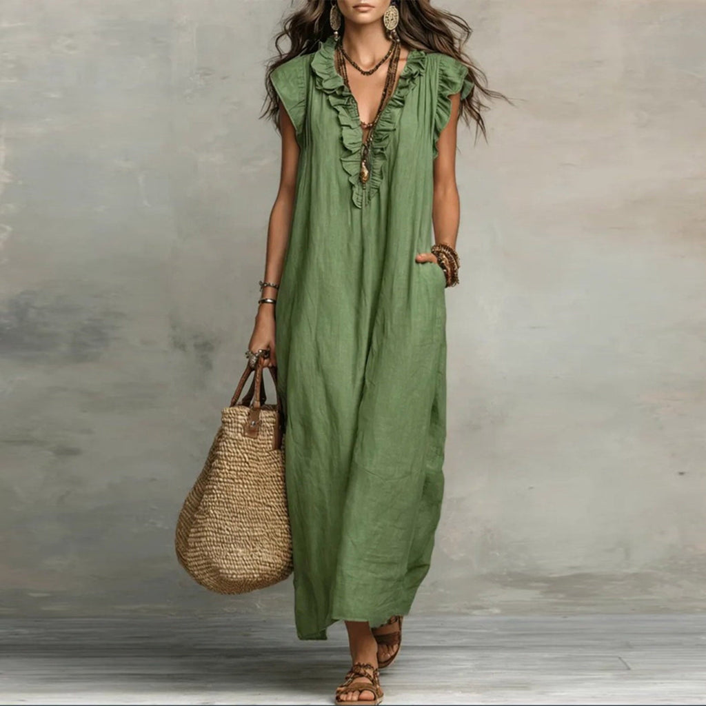 ✨⏰2026 Summer Solid Color Elegant Temperament Flying Sleeve Dress