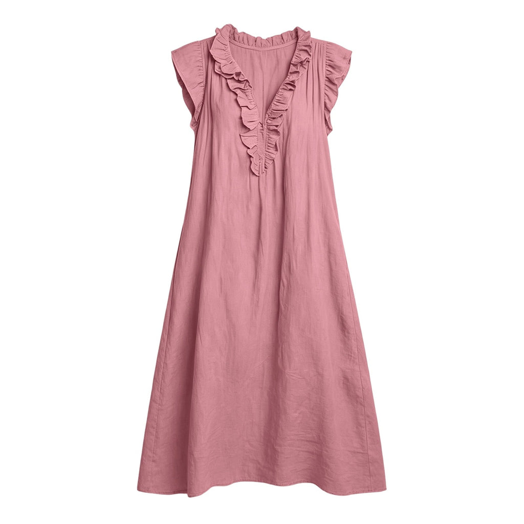 ✨⏰2026 Summer Solid Color Elegant Temperament Flying Sleeve Dress