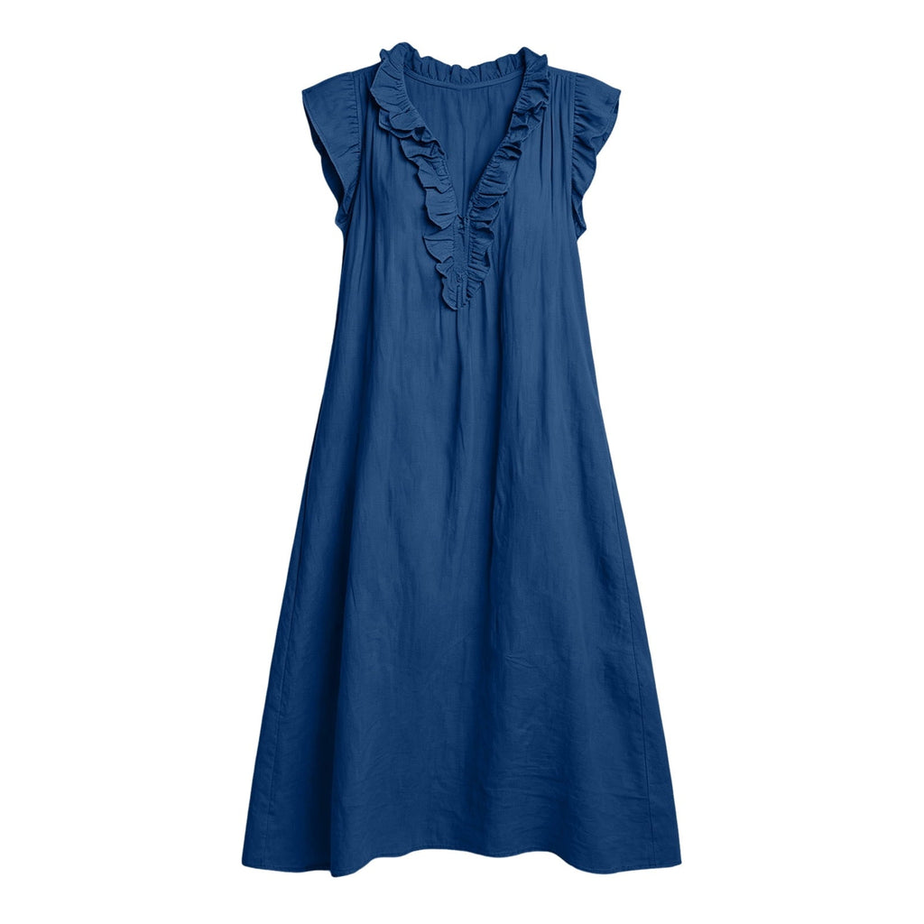 ✨⏰2026 Summer Solid Color Elegant Temperament Flying Sleeve Dress